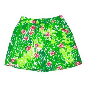 Lilly Pulitzer 100% Cotton‎ Whitley Dashing Pink Rose Print Mini Skirt Size 2